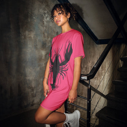 Black Lobster Pink design by Kirsten Blackburn on casual t-shirt dress