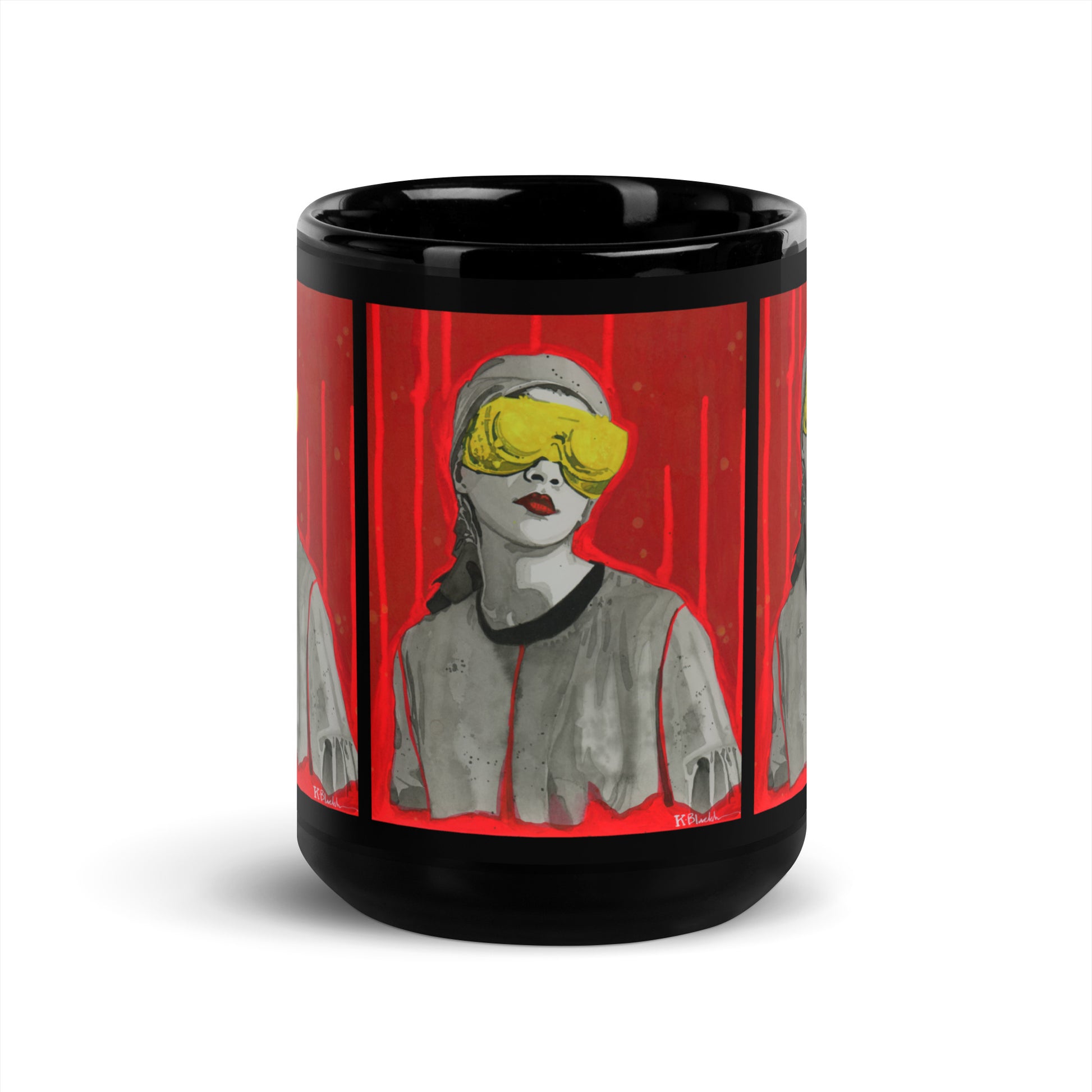 Goggle Girl design by Kirsten Blackburn on 15oz black glossy mug