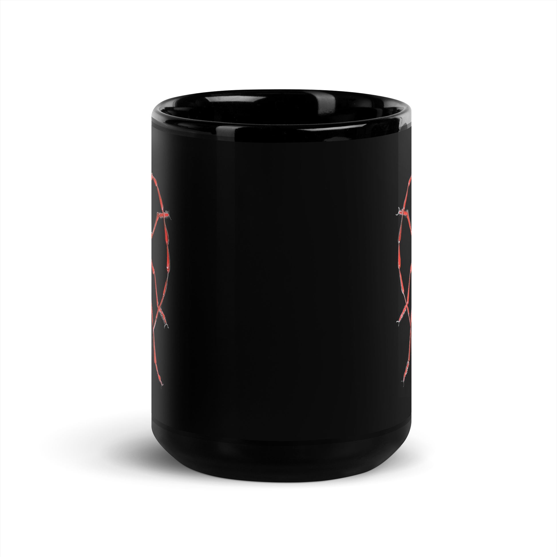 Red beetle design by Kirsten Blackburn on 15oz black glossy mug