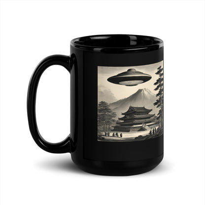 Temple UFO design by Kirsten Blackburn on 15oz black glossy mug