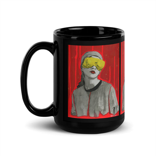 Goggle Girl design by Kirsten Blackburn on 15oz black glossy mug