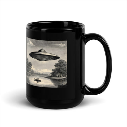 Temple UFO design by Kirsten Blackburn on 15oz black glossy mug