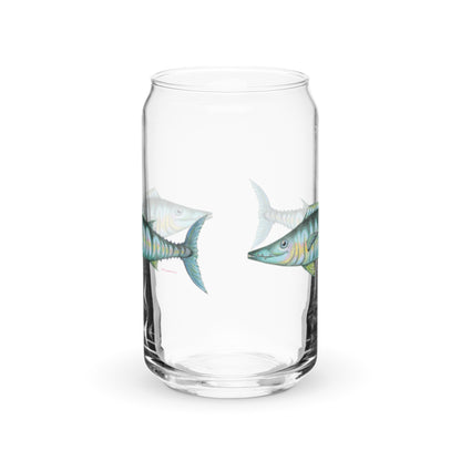 Wahoo design by Kirsten Blackburn on can-shaped glass drinkware