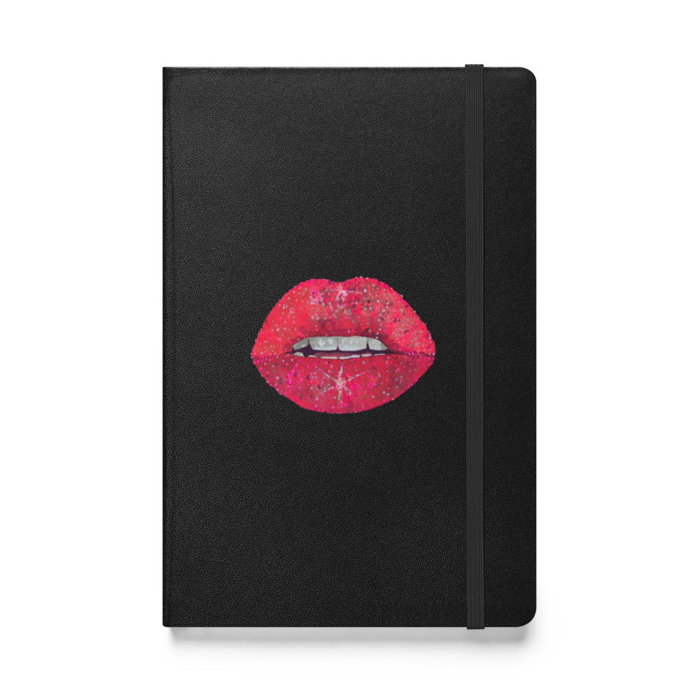 Red glitter lips design by Kirsten Blackburn on hardcover notebook