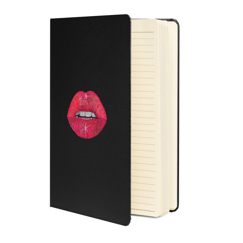 Red glitter lips design by Kirsten Blackburn on hardcover notebook