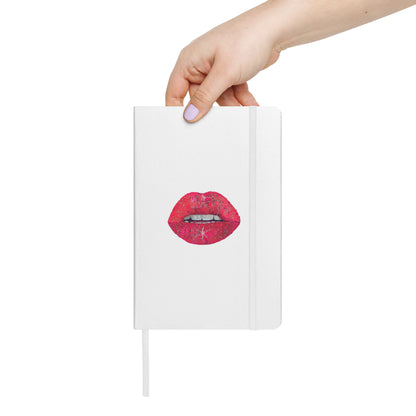 Red glitter lips design by Kirsten Blackburn on hardcover notebook