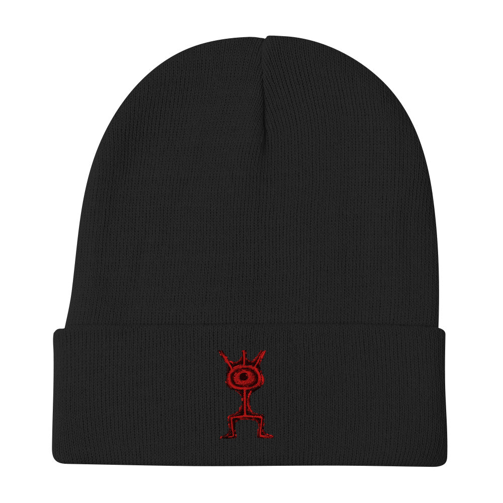 Third Eye Guy by Kirsten Blackburn embroidered design on black beanie winter hat