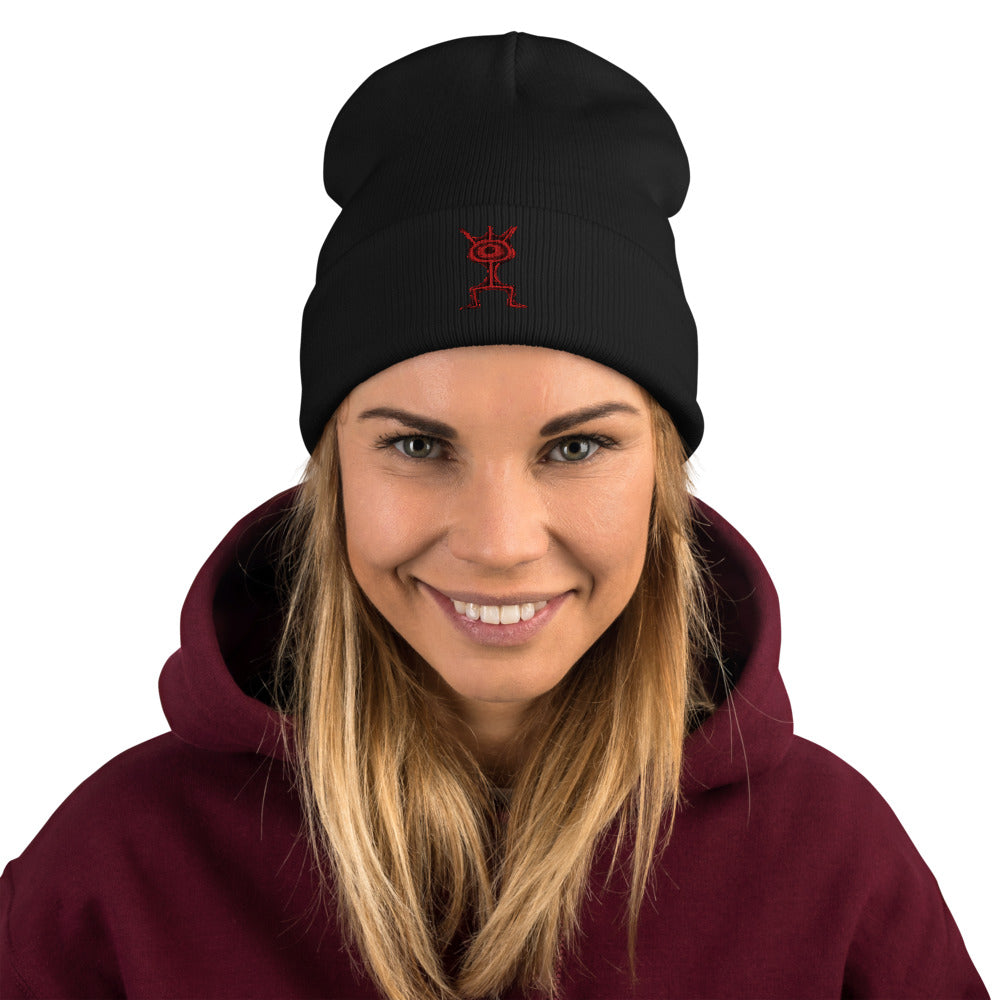 Third Eye Guy by Kirsten Blackburn embroidered design on black beanie winter hat