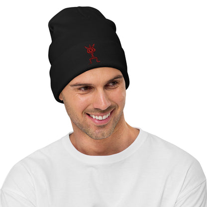 Third Eye Guy by Kirsten Blackburn embroidered design on black beanie winter hat