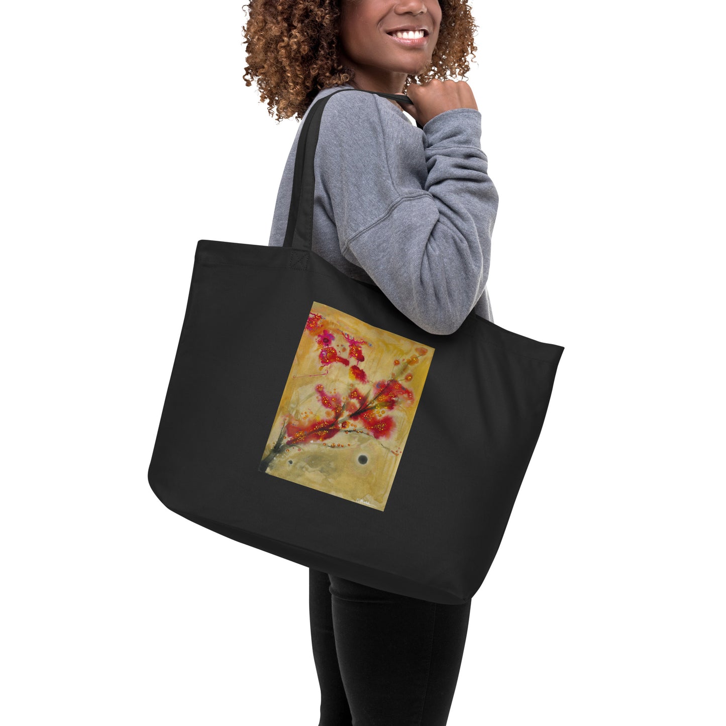 Winter to Spring design by Kirsten Blackburn on large organic tote bag