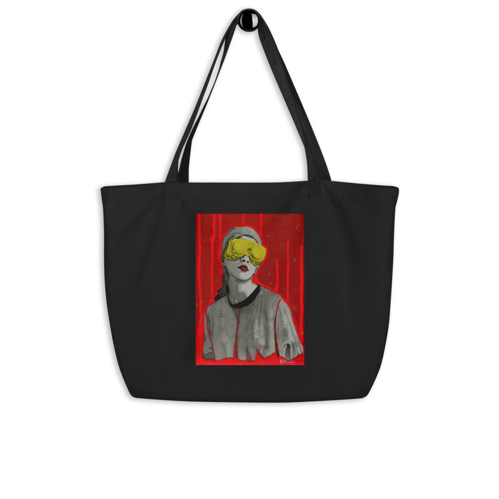 Goggle Girl design by Kirsten Blackburn on large organic tote bag