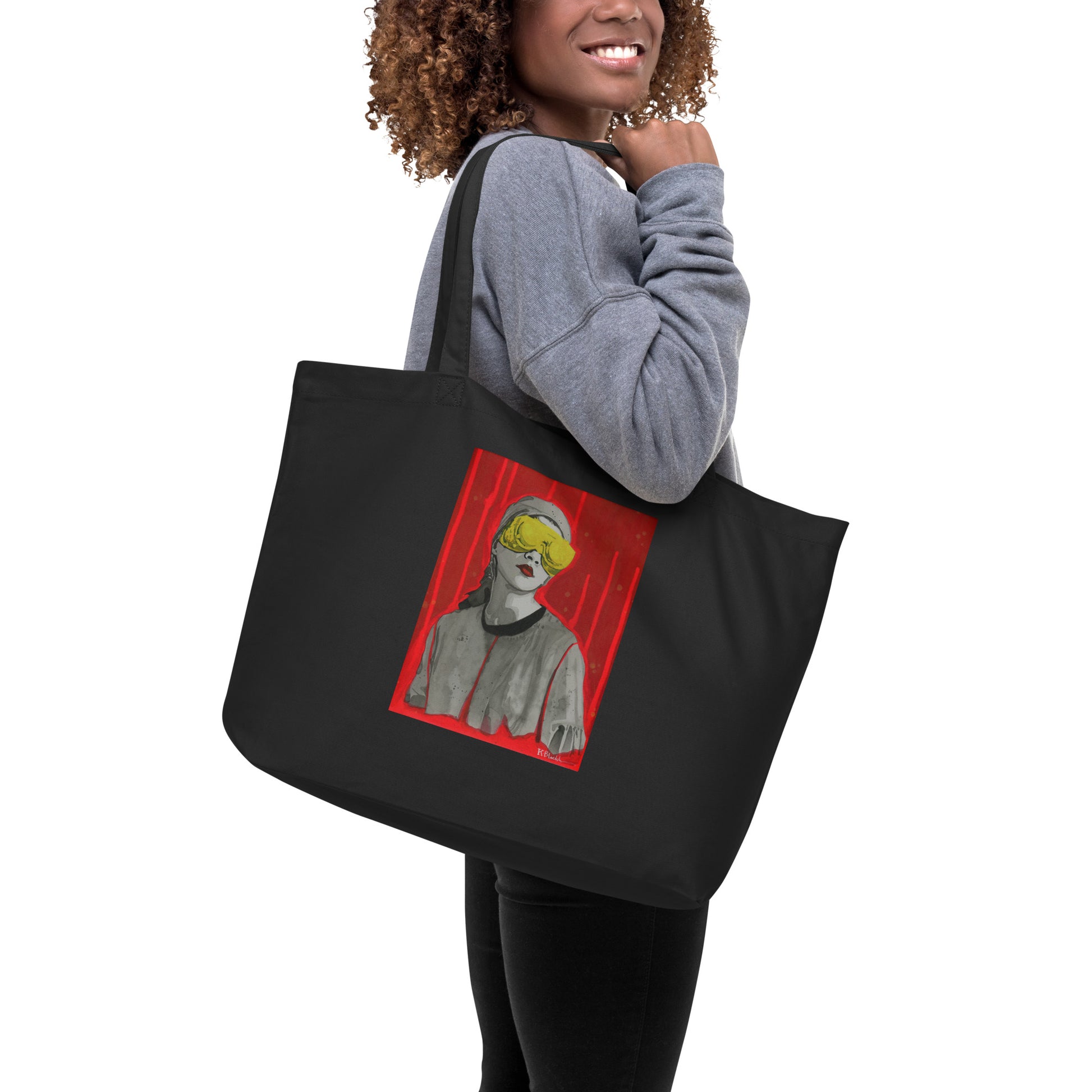 Goggle Girl design by Kirsten Blackburn on large organic tote bag