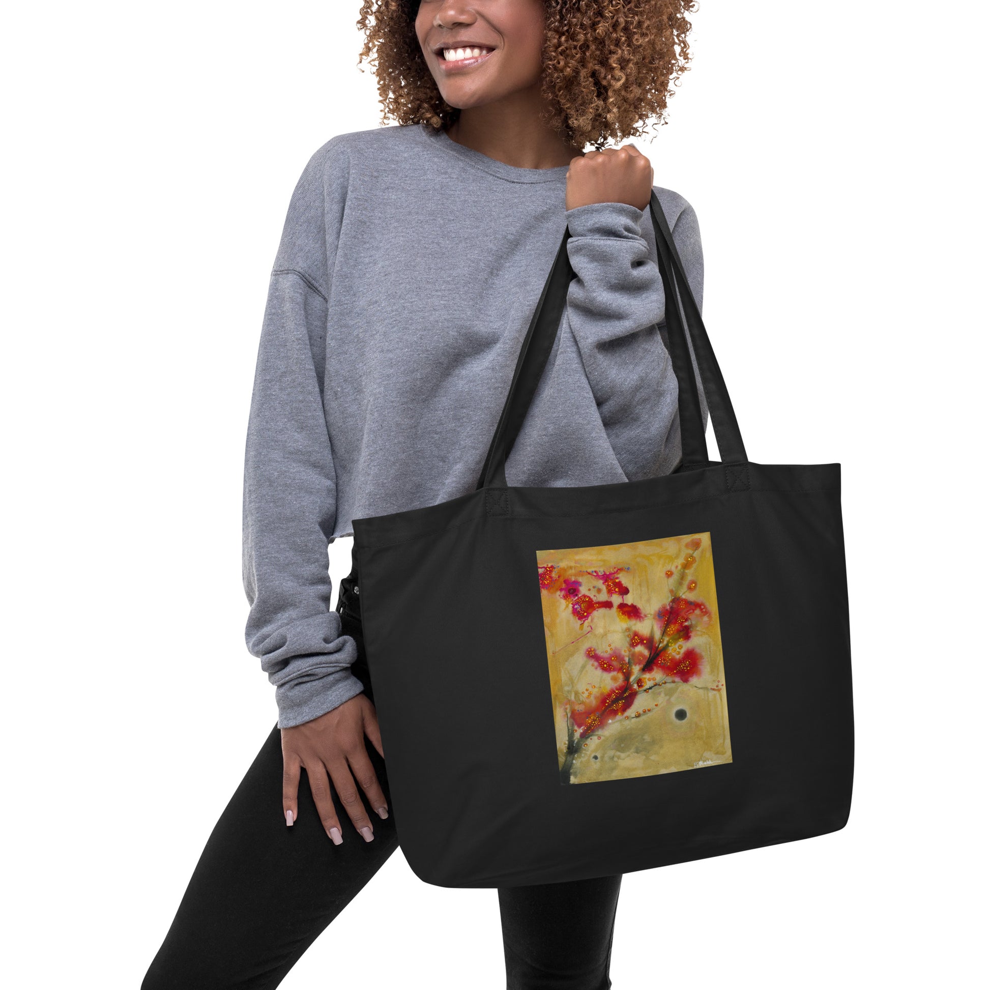 Winter to Spring design by Kirsten Blackburn on large organic tote bag