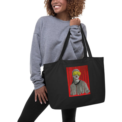 Goggle Girl design by Kirsten Blackburn on large organic tote bag