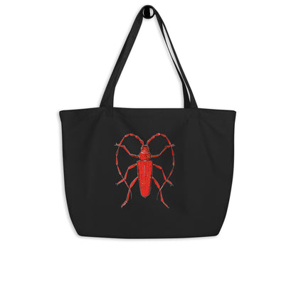 Red Beetle design by Kirsten Blackburn on large organic tote bag