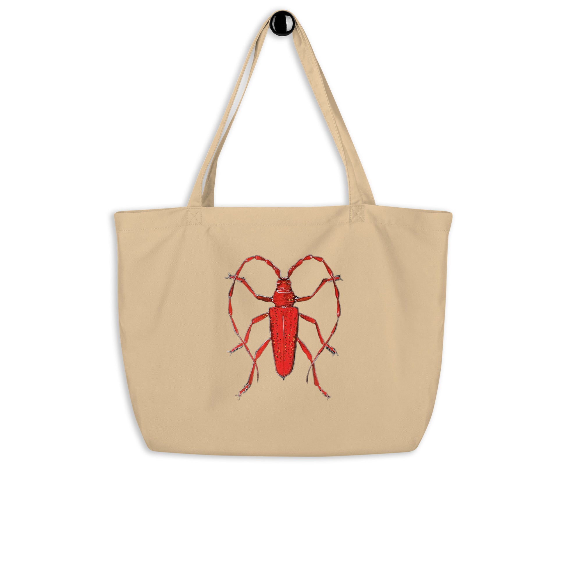 Red Beetle design by Kirsten Blackburn on large organic tote bag