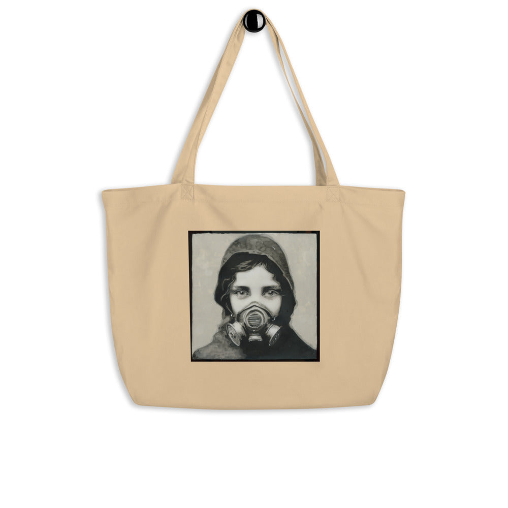 Inhale Exile design by Kirsten Blackburn on large organic tote bag in Oyster