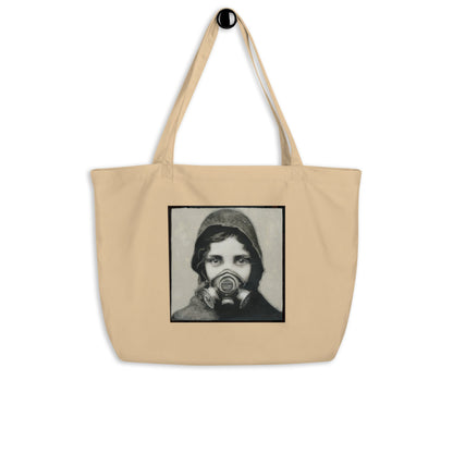 Inhale Exile design by Kirsten Blackburn on large organic tote bag in Oyster