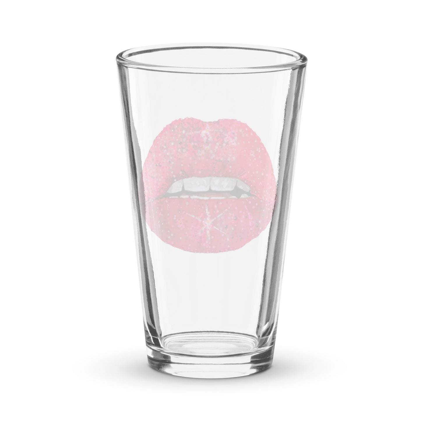 Red glitter lips design by Kirsten Blackburn on shaker pint glass