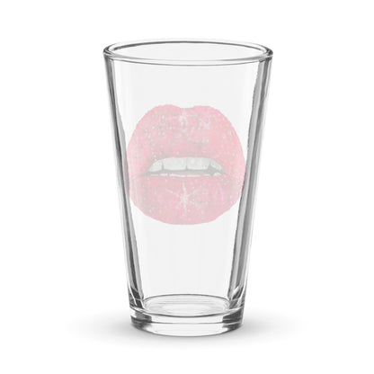 Red glitter lips design by Kirsten Blackburn on shaker pint glass