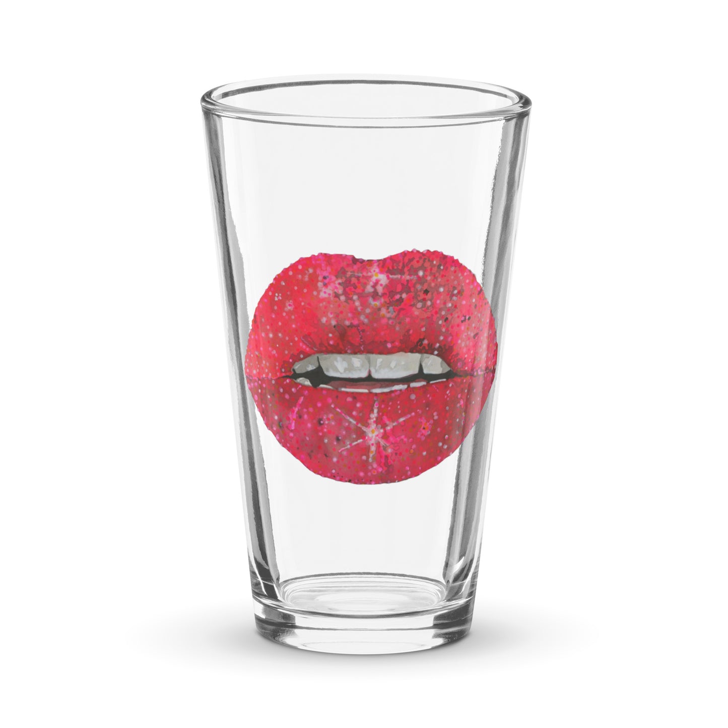 Red glitter lips design by Kirsten Blackburn on shaker pint glass