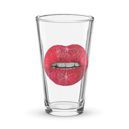 Red glitter lips design by Kirsten Blackburn on shaker pint glass