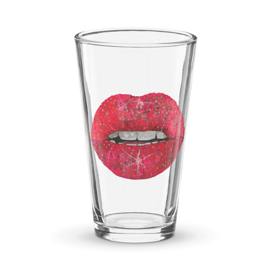Red glitter lips design by Kirsten Blackburn on shaker pint glass