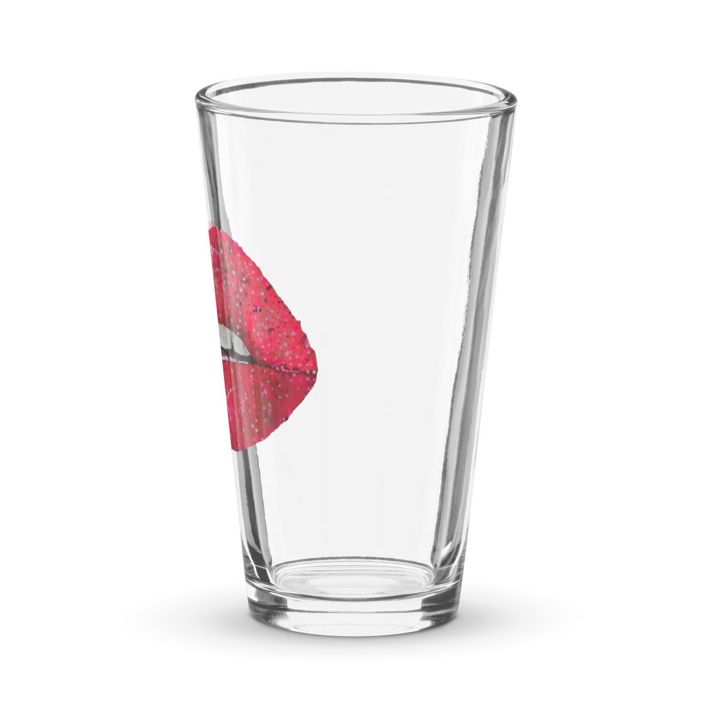 Red glitter lips design by Kirsten Blackburn on shaker pint glass
