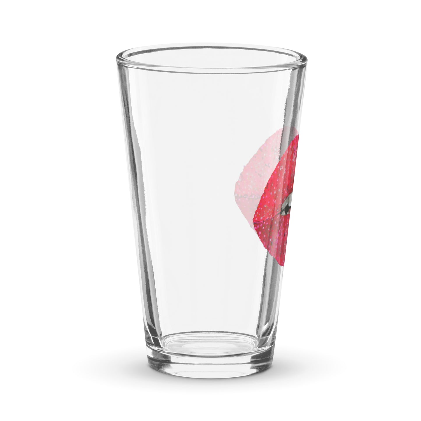 Red glitter lips design by Kirsten Blackburn on shaker pint glass