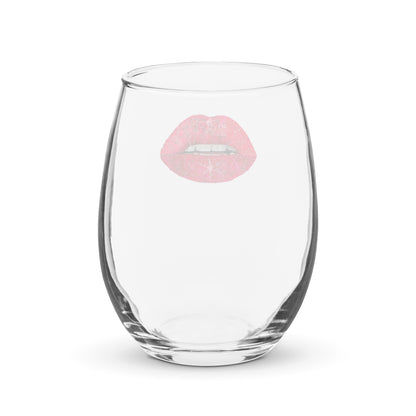 Red glitter lips design by Kirsten Blackburn on stemless wine glass