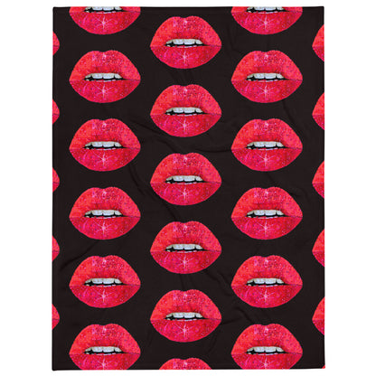 Red Glitter Lips design by Kirsten Blackburn on throw blanket 60x80