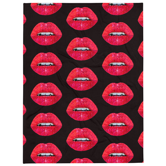 Red Glitter Lips design by Kirsten Blackburn on throw blanket 60x80