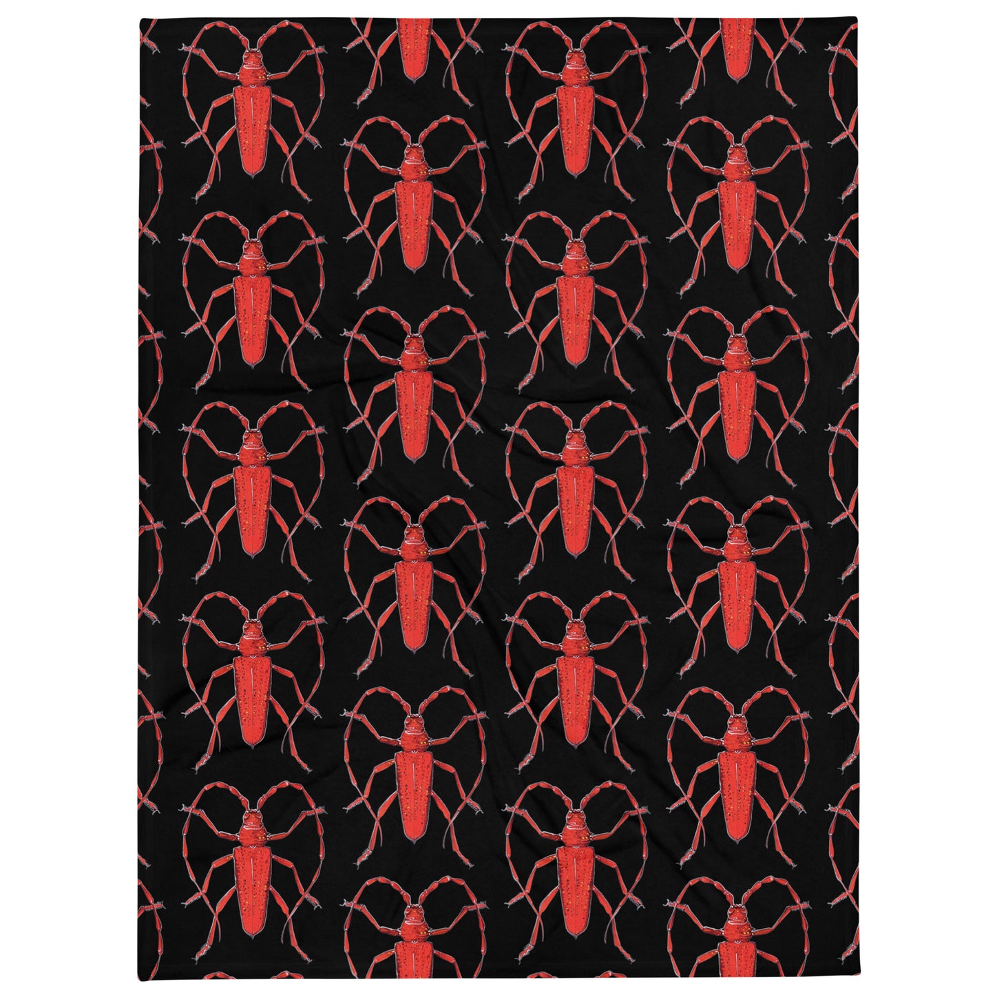 Red Beetle design by Kirsten Blackburn on black throw blanket 60x80