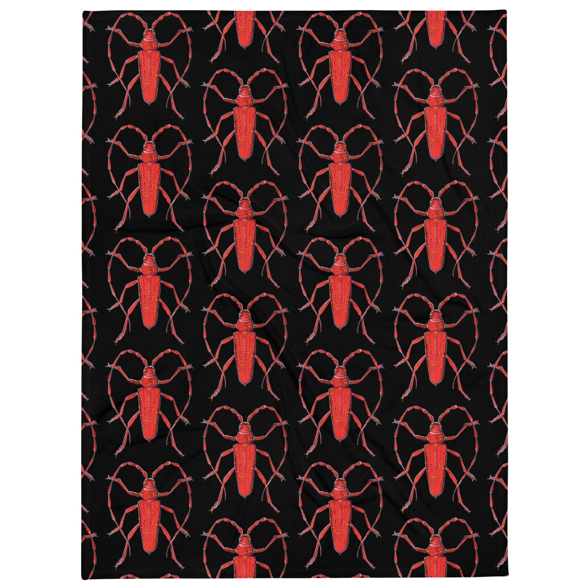 Red Beetle design by Kirsten Blackburn on black throw blanket 60x80