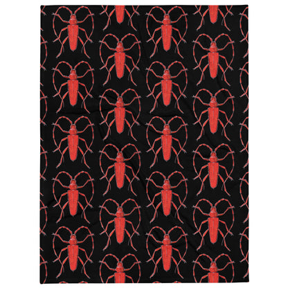 Red Beetle design by Kirsten Blackburn on black throw blanket 60x80