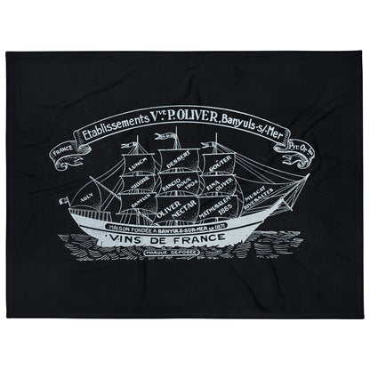 Vintage Sailing Ship design by Kirsten Blackburn on deep blue throw blanket 60x80