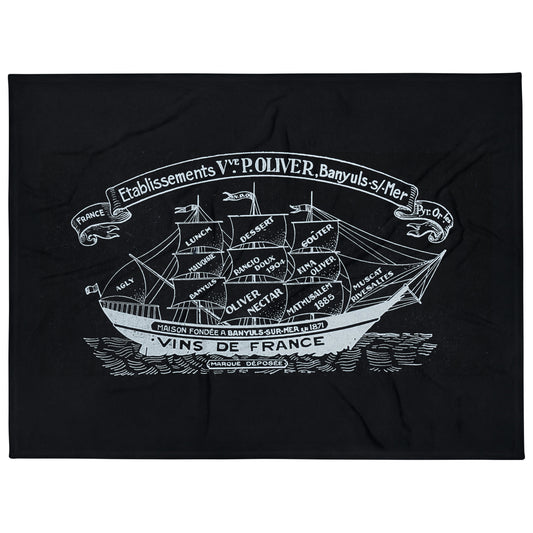 Vintage Sailing Ship design by Kirsten Blackburn on deep blue throw blanket 60x80