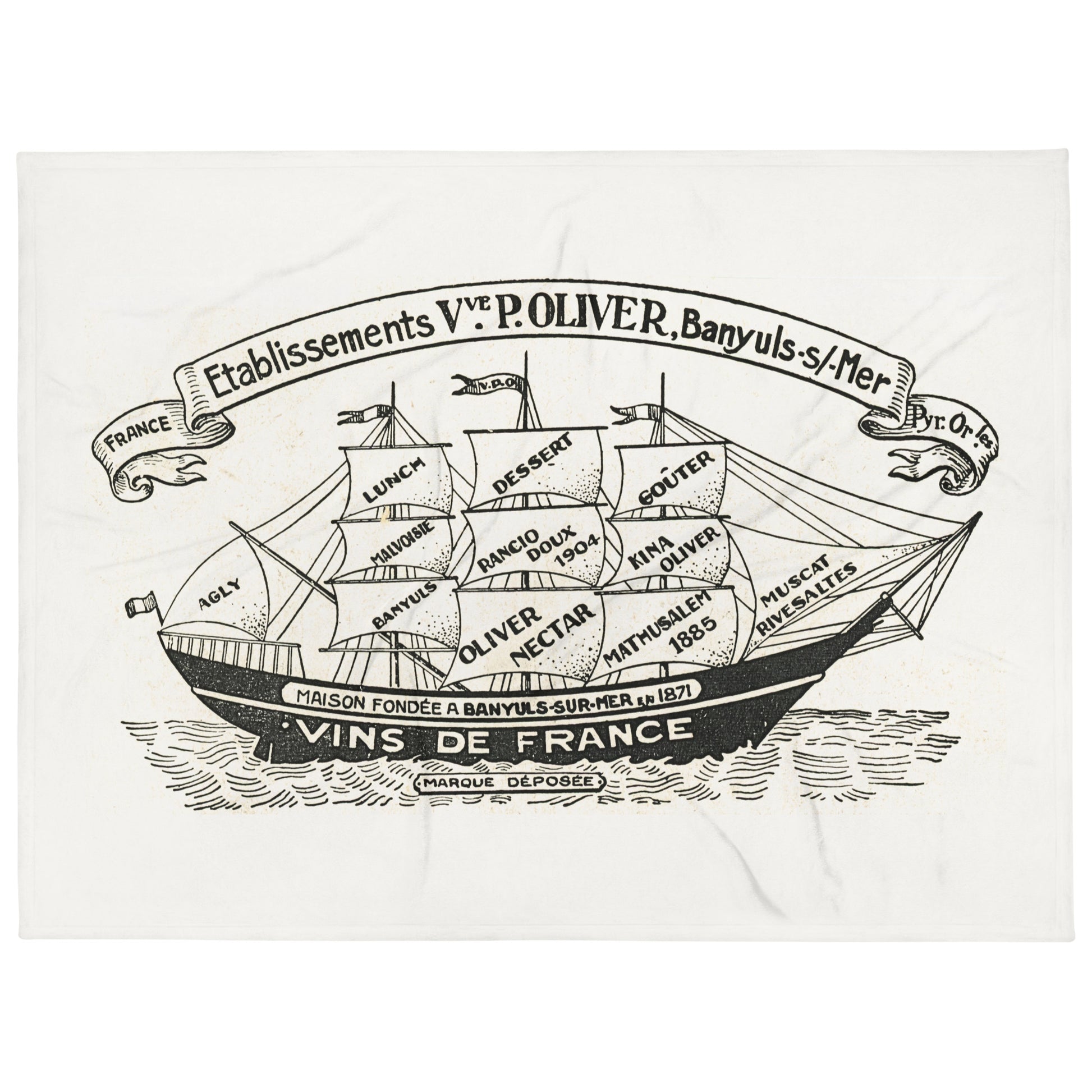 Vintage Sailing Ship design by Kirsten Blackburn on eggshell throw blanket 60x80