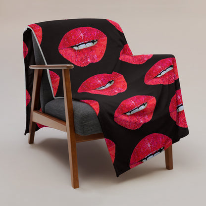 Red Glitter Lips design by Kirsten Blackburn on throw blanket 60x80