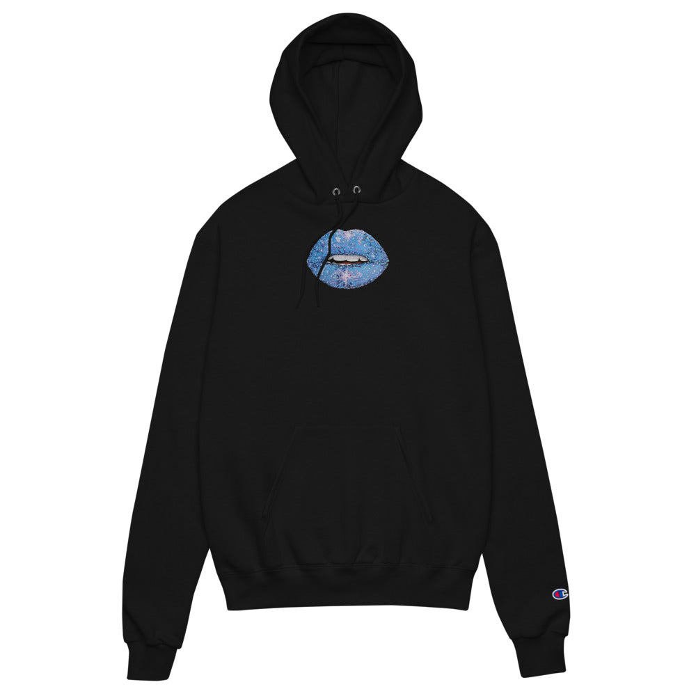 Blue Glitter Lips Unisex Champion Hoodie