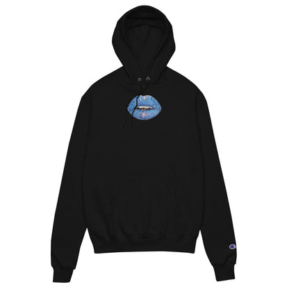 Blue Glitter Lips Unisex Champion Hoodie