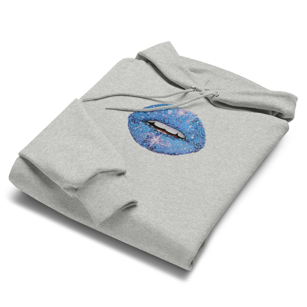 Blue Glitter Lips Unisex Champion Hoodie