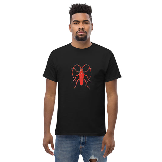 Red beetle graphic by Kirsten Blackburn printed on unisex cotton t-shirt