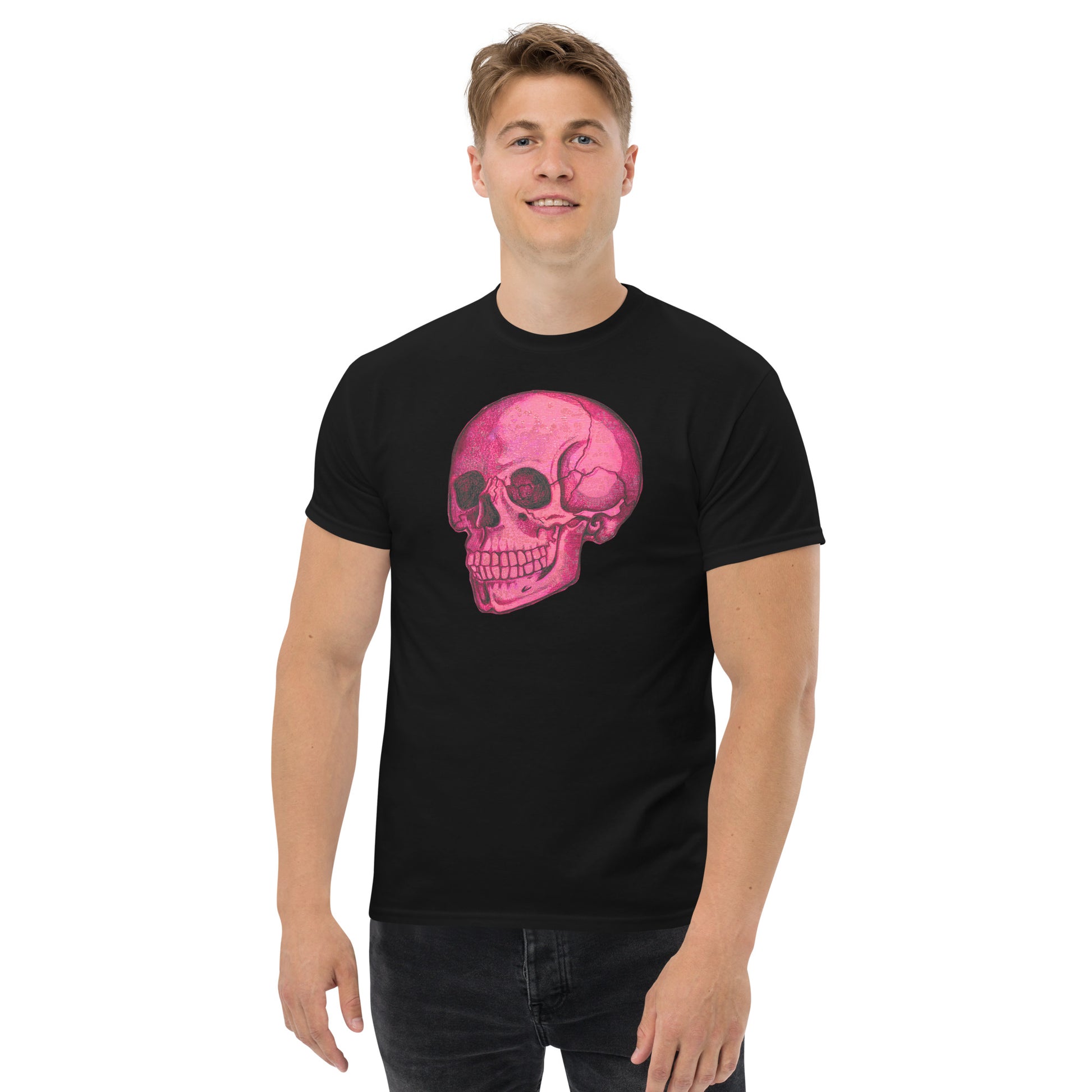 Pink Skull design by Kirsten Blackburn on unisex classic tee