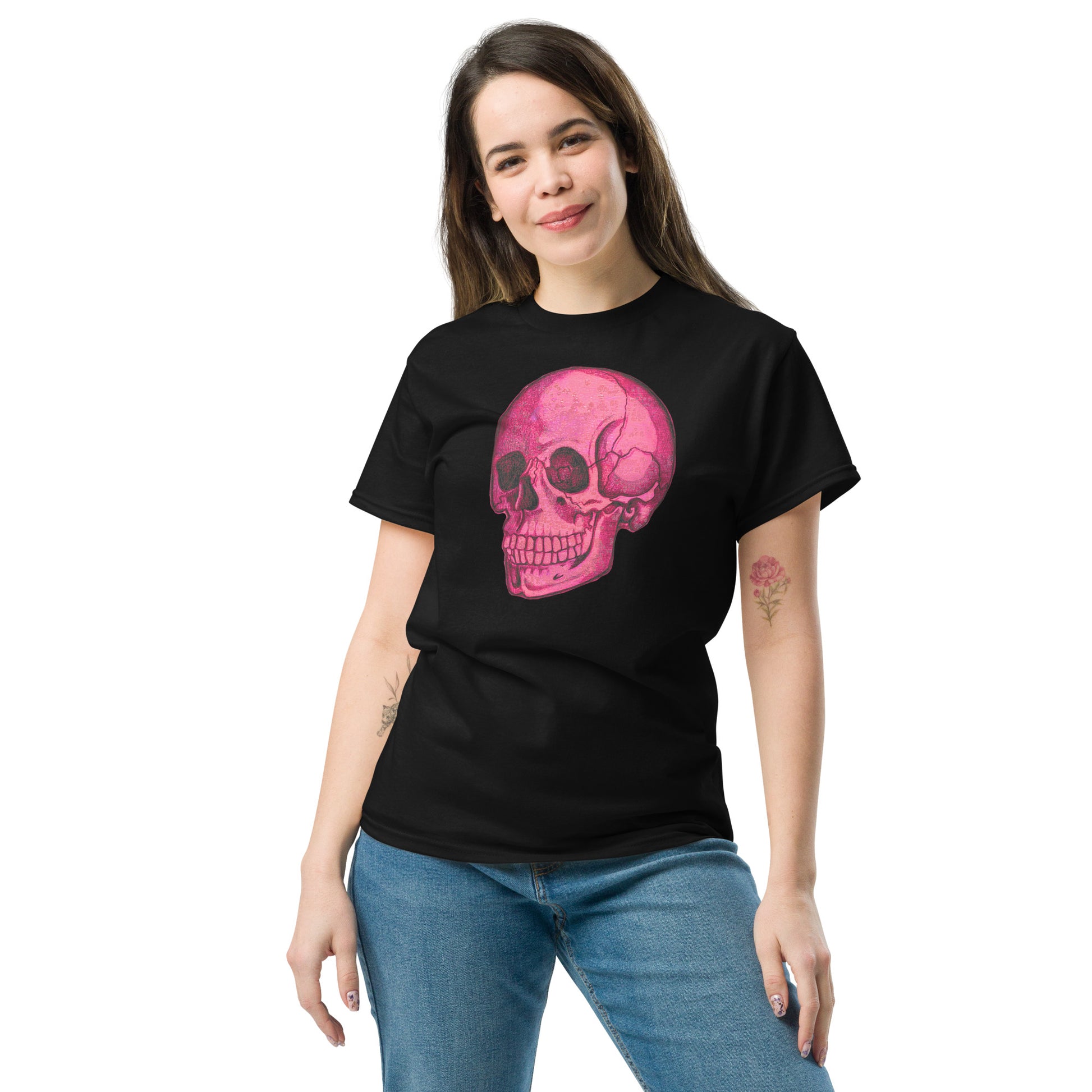 Pink Skull design by Kirsten Blackburn on unisex classic tee