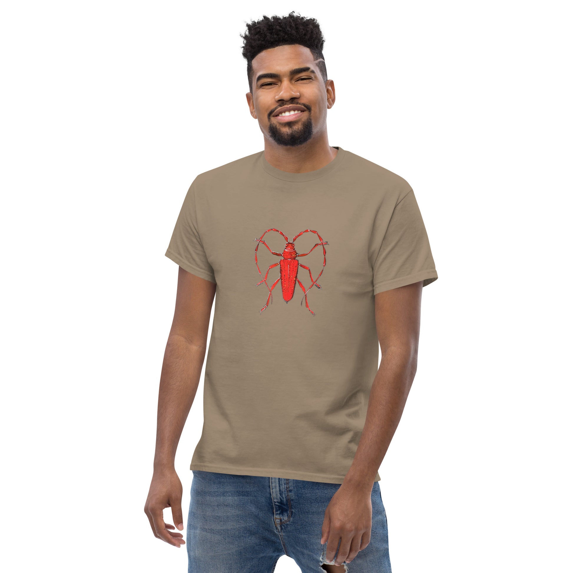 Red beetle graphic by Kirsten Blackburn printed on unisex cotton t-shirt