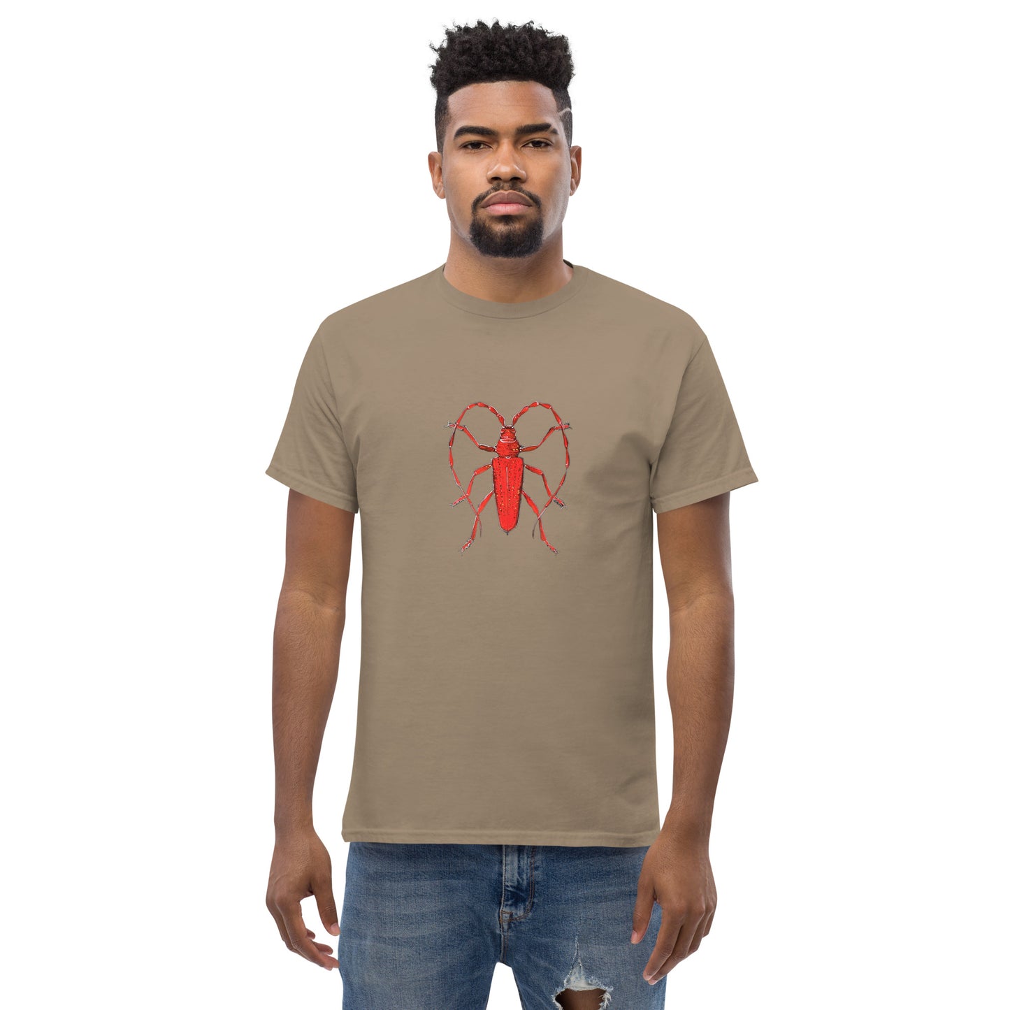 Red beetle graphic by Kirsten Blackburn printed on unisex cotton t-shirt