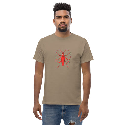 Red beetle graphic by Kirsten Blackburn printed on unisex cotton t-shirt