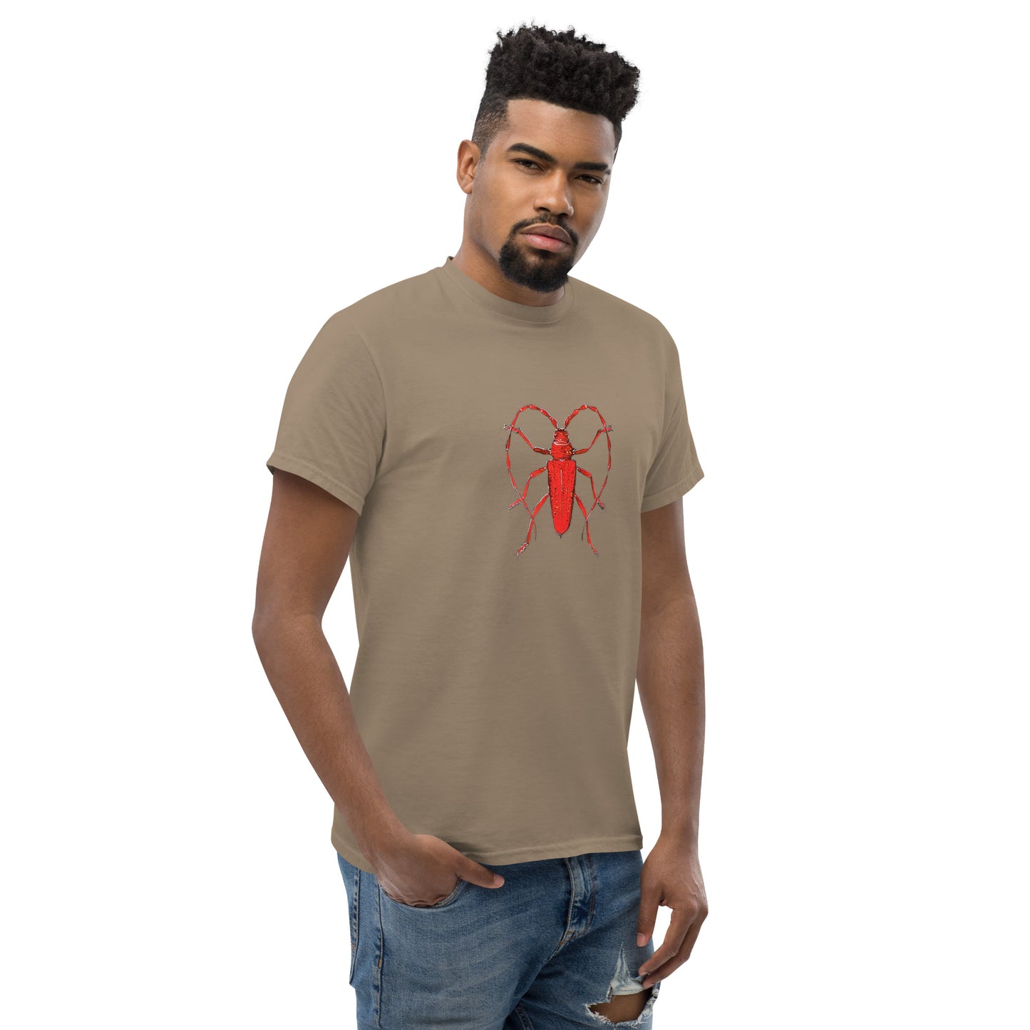 Red beetle graphic by Kirsten Blackburn printed on unisex cotton t-shirt