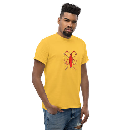 Red beetle graphic by Kirsten Blackburn printed on unisex cotton t-shirt